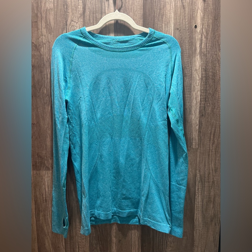 Lululemon Teal Long Sleeve Swiftly Tech 2.0 Hip length Size Womens 10 EUC - Picture 2 of 4